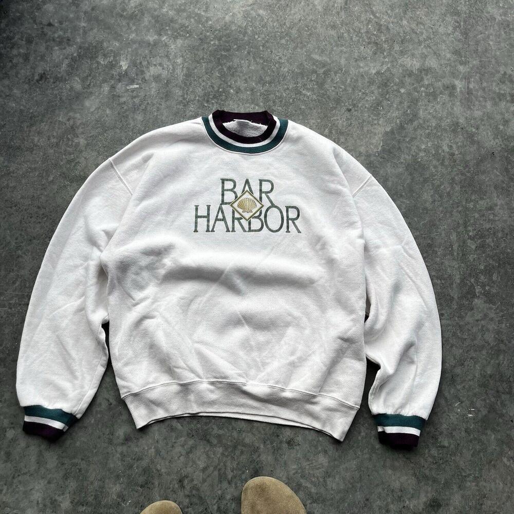 Vintage Bar Harbor Maine Classic Sailing Crewneck Sweatshirt Sz L USA Pullover